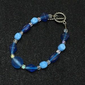 Blue Glass Bead Bracelet/Toggle Clasp